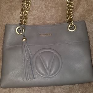 VALENTINO PURSE Grey Leather Satchel Handbag